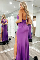 Load image into Gallery viewer, One Shoulder Satin Formal Dress with Slit