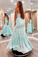 Load image into Gallery viewer, Green Strapless Mermaid Corset Formal Dress with Appliques