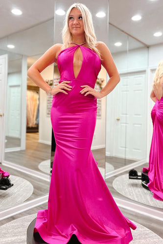 Hot Pink Mermaid Formal Dress With Hollow Out