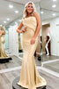 Load image into Gallery viewer, Champagne Satin Formal Dress with Ruffles