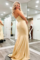 Load image into Gallery viewer, Champagne Satin Formal Dress with Ruffles