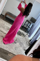 Load image into Gallery viewer, Hot Pink Off The Shoulder Detachale Sleeves Cut Out Formal Dress