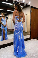 Load image into Gallery viewer, Glitter Blue Mermaid Lace Long Formal Dress with Slit