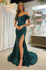 Load image into Gallery viewer, Sparkly Purple Off the Shoulder Mermaid Formal Dress with Slit