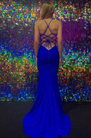 Load image into Gallery viewer, Royal Blue Hollow-Out Mermaid Lace-Up Back Long Formal Dress