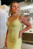Load image into Gallery viewer, Sparkly Mermaid Spaghetti Straps Yellow Sequins Long Formal Dress