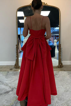 A Line Spaghetti Straps Red Long Formal Dress with Pockets