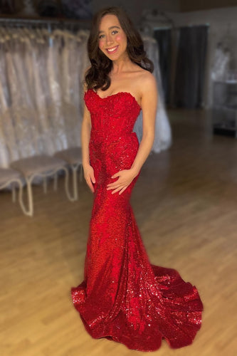 Mermaid Sweetheart Sparkly Red Sequins Long Formal Dress