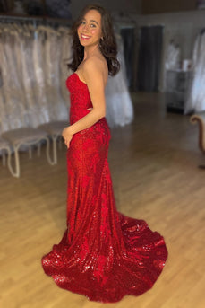 Mermaid Sweetheart Sparkly Red Sequins Long Formal Dress