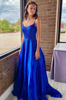 Load image into Gallery viewer, A-Line Spaghetti Straps Royal Blue Long Formal Dress with Beading