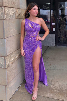 Sparkly Lilac Sequins Cut-Out Long Formal Dress