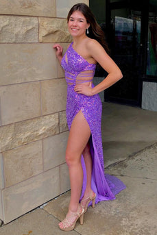 Sparkly Purple Sequins Cut-Out Long Formal Dress