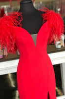Load image into Gallery viewer, Red Mermaid Long Formal Dress with Feathers