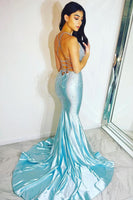 Load image into Gallery viewer, Sparkly Sky Blue Beaded Mermaid Long Formal Dress