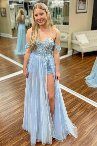 Light Blue Tulle Formal Dress with Sequins