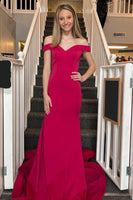 Load image into Gallery viewer, Simple Blue Mermaid Off the Shoulder Open Back Long Formal Dress