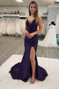 Load image into Gallery viewer, Simple Mermaid Dark Purple Spaghetti Straps Backless Long Formal Dress