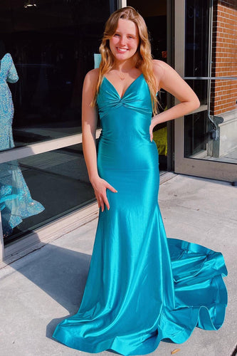 Blue Mermaid Lace-Up Back Long Formal Dress