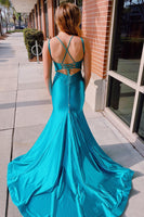 Load image into Gallery viewer, Blue Mermaid Lace-Up Back Long Formal Dress