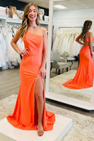 Load image into Gallery viewer, Orange Mermaid One Shoulder Open Back Long Formal Dress with Slit