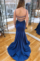 Load image into Gallery viewer, Sparkly Navy Mermaid Long Formal Dress with Appliques