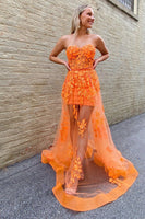 Load image into Gallery viewer, Orange Sheath Corset Long Formal Dress with Appliques