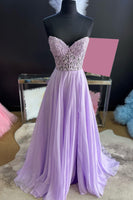 Load image into Gallery viewer, Lilac Corset A-Line Sweetheart Long Chiffon Formal Dress with Slit