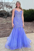 Load image into Gallery viewer, Purple Mermaid Long Formal Dress with Appliques