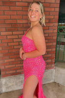 Load image into Gallery viewer, Sparkly Pink Sequins One Shoulder Long Formal Dress with Feathers