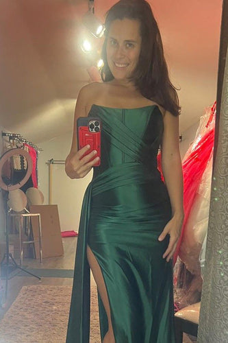 Dark Green Corset Sheath Long Formal Dress with Slit