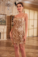 Load image into Gallery viewer, Sheath Spaghetti Straps Golden Sequins 1920s Dress with Tassel
