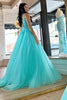Load image into Gallery viewer, Tulle Deep V-Neck Sky Blue Long Formal Dress with Appliques