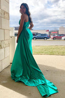 Load image into Gallery viewer, One Shoulder Cut Out Peacock Green Long Formal Dress with Slit