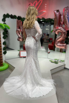 Mermaid One Shoulder White Long Formal Dress with Slit