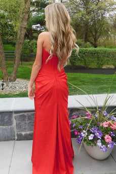 Mermaid Strapless Red Corset Formal Dress with Slit