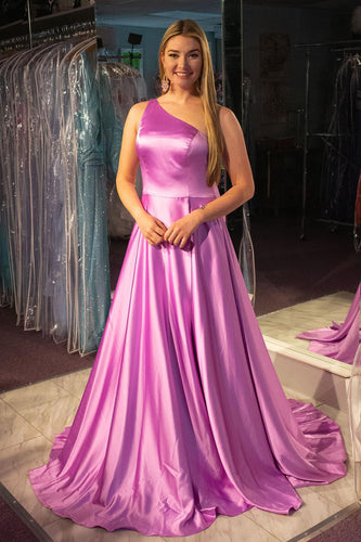 A-Line One Shoulder Purple Long Formal Dress