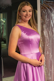 A-Line One Shoulder Purple Long Formal Dress
