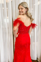 Load image into Gallery viewer, Off the Shoulder Red Corset Formal Dress with Slit