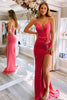 Load image into Gallery viewer, Mermaid Strapless Coral Long Formal Dress with Slit