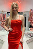 Load image into Gallery viewer, Satin Mermaid Red Corset Formal Dress with Slit