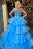Load image into Gallery viewer, Blue High Low Formal Formal Dress with Lace