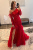 Load image into Gallery viewer, Red Mermaid One Shoulder Lace Detachle Sleeves Corset Long Formal Dress