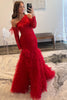 Load image into Gallery viewer, Red Mermaid One Shoulder Lace Detachle Sleeves Corset Long Formal Dress
