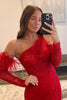 Load image into Gallery viewer, Red Mermaid One Shoulder Lace Detachle Sleeves Corset Long Formal Dress