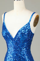 Load image into Gallery viewer, Sheath Spaghetti Straps Peacockt Blue Sequins 1920s Dress with Tassel