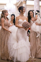 Load image into Gallery viewer, Sparkly V-Neck Champagne Long Bridesmaid Dress