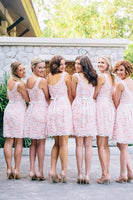 Load image into Gallery viewer, Boat Neck Sleeveless Lace Light Pink Bridesmaid Dress