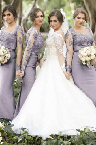 Mermaid Asymmetrical Neck Lilac Bridesmaid Dress with Appliques