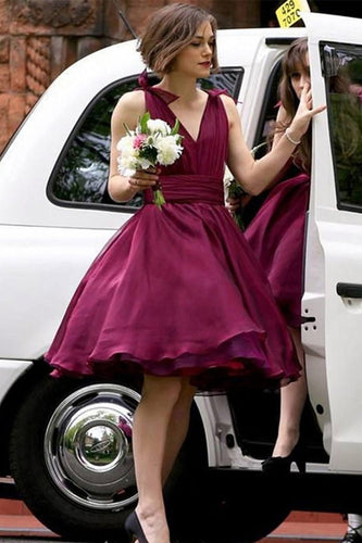 A-Line Purple Bridesmaid Dress with Bowknots