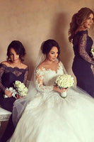 Load image into Gallery viewer, Mermaid Off The Shoulder Purple Bridesmaid Dress with Long Sleeves